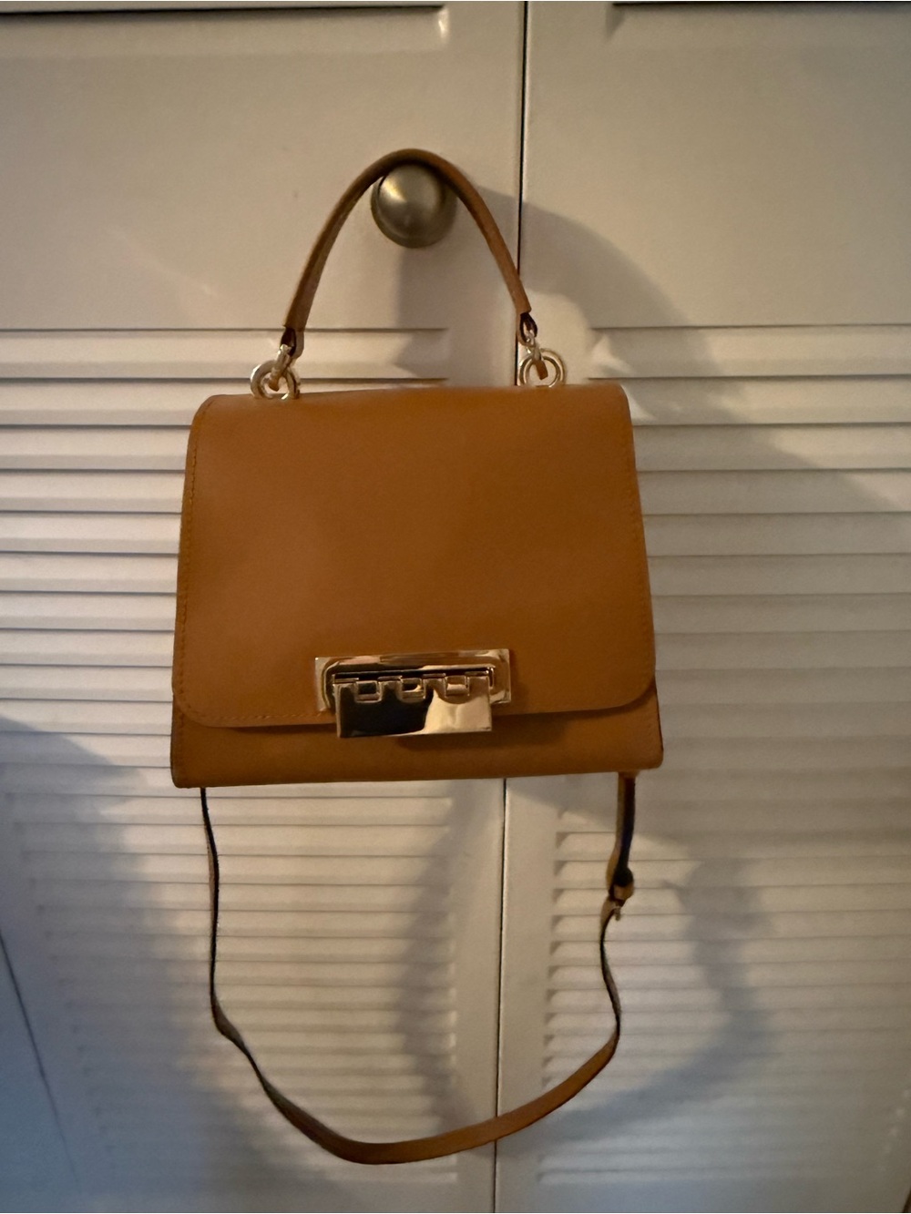 Zac Posen Saddle Crossbody Bag in Tan with Gold Hardware